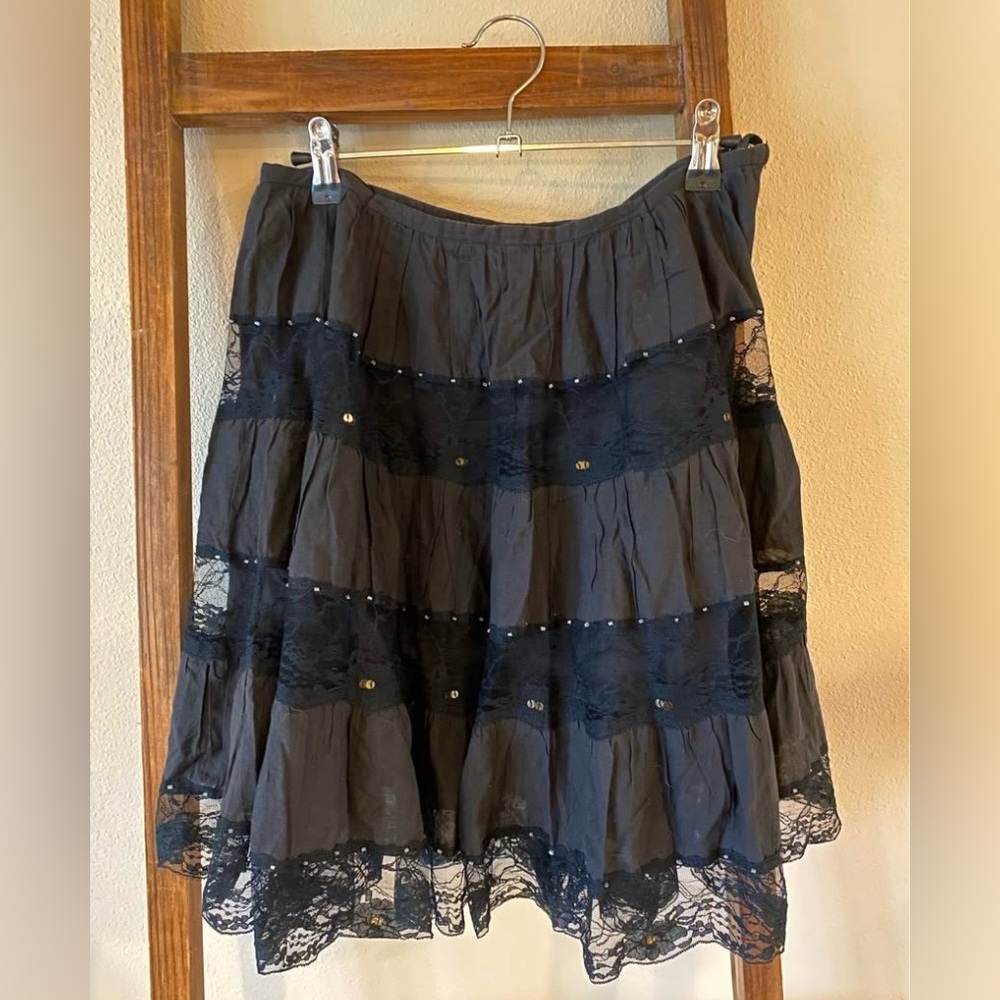Y2K Black Lace and Beaded midi Skirt